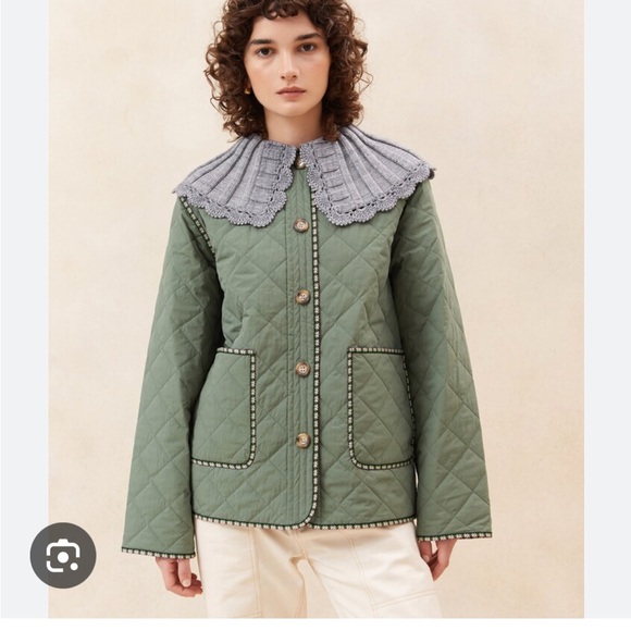 Loeffler Randall Carolina Quilted Jacket Coat Crochet Collar Cream Small - Picture 2 of 5